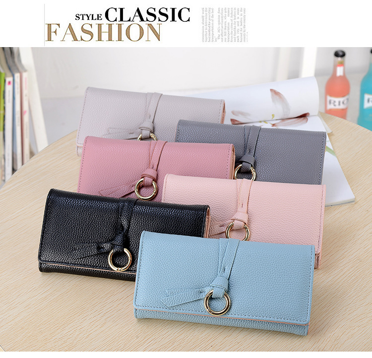 Ms Long Section Wallet Three Fold Litchi Pattern Simple Fashion Lovely High Capacity Change Wallet