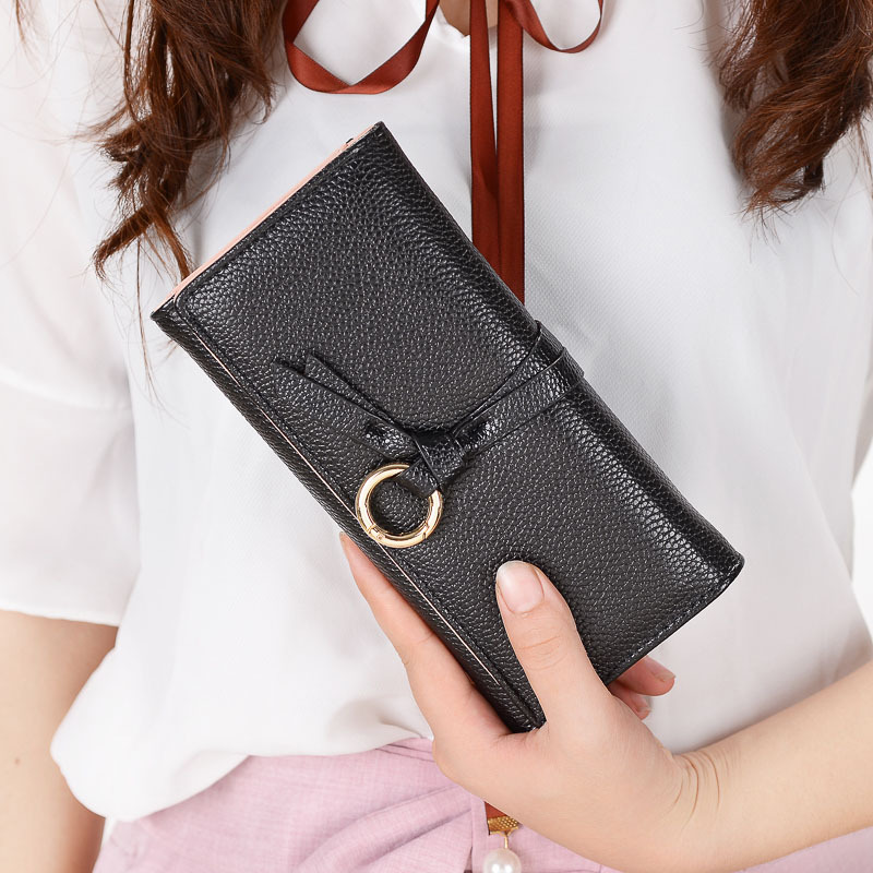 Ms Long Section Wallet Three Fold Litchi Pattern Simple Fashion Lovely High Capacity Change Wallet