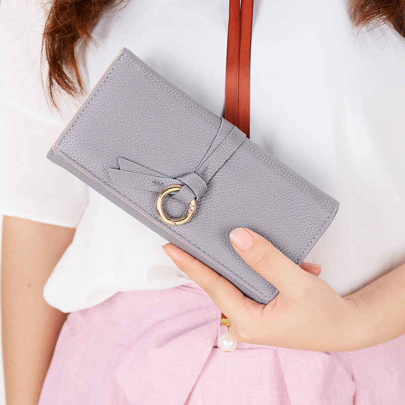 Ms Long Section Wallet Three Fold Litchi Pattern Simple Fashion Lovely High Capacity Change Wallet