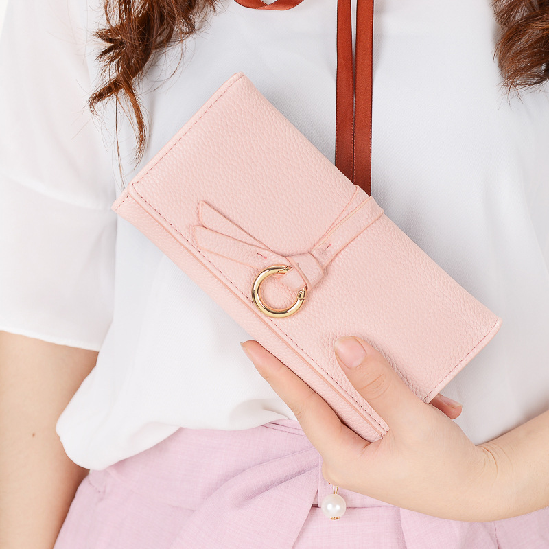 Ms Long Section Wallet Three Fold Litchi Pattern Simple Fashion Lovely High Capacity Change Wallet