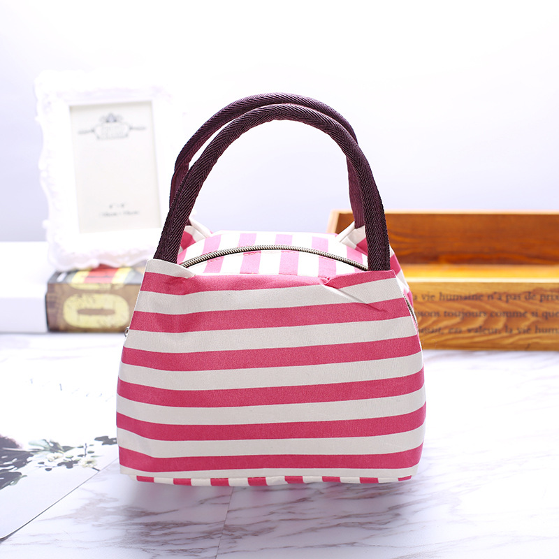 waterproof Lunch bag handbag stripe Ms Lunch bag Hand carry Fresh Simple large Insulation Lady bags