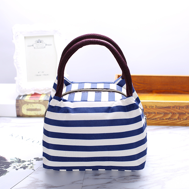 waterproof Lunch bag handbag stripe Ms Lunch bag Hand carry Fresh Simple large Insulation Lady bags