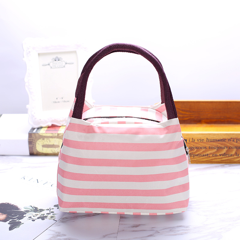 waterproof Lunch bag handbag stripe Ms Lunch bag Hand carry Fresh Simple large Insulation Lady bags