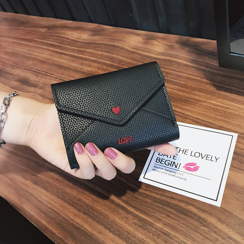 The New Short Section Love Small Wallet Female Student Embroidery Mini Small Change