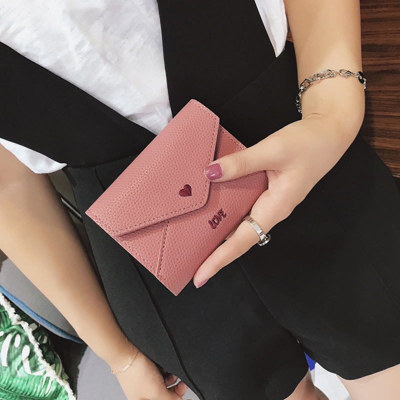 The New Short Section Love Small Wallet Female Student Embroidery Mini Small Change