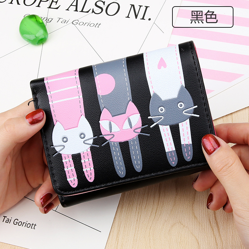 Short Section Student Wallet 3 Fold Cartoon Cat Lovely Ms Wallet Card Pack Coin Purse