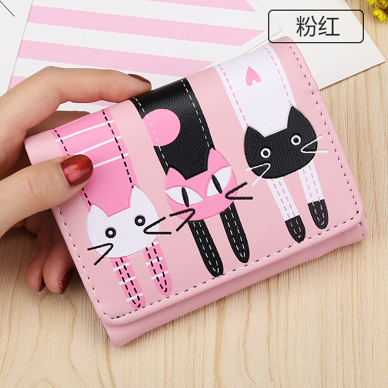 Short Section Student Wallet 3 Fold Cartoon Cat Lovely Ms Wallet Card Pack Coin Purse