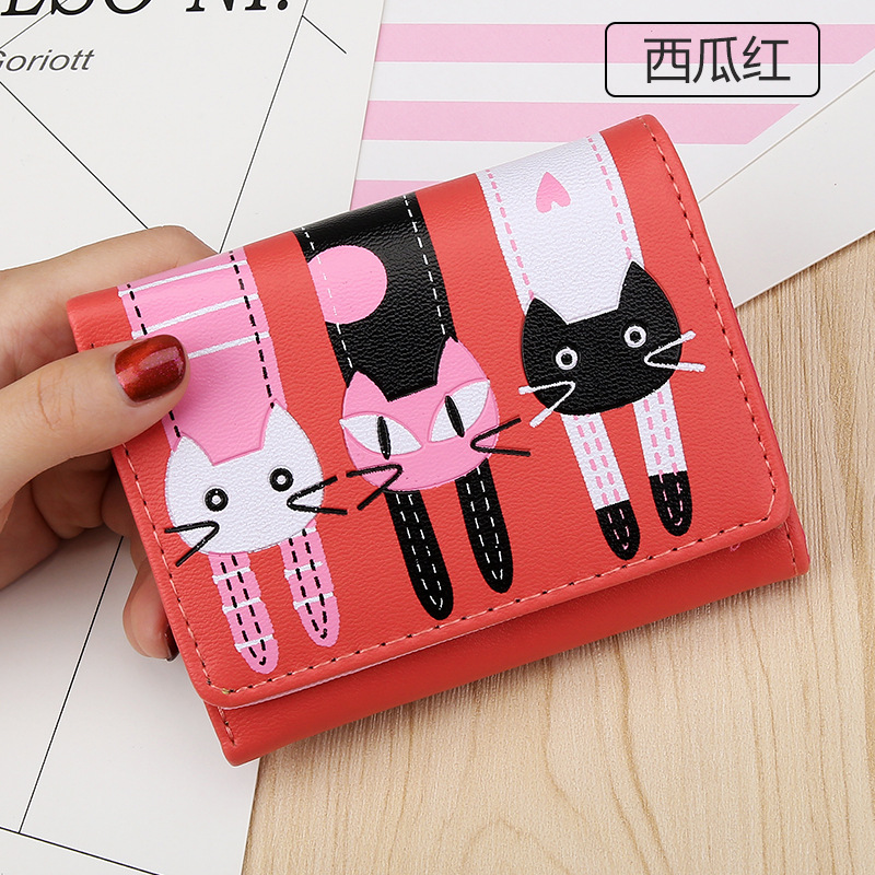 Short Section Student Wallet 3 Fold Cartoon Cat Lovely Ms Wallet Card Pack Coin Purse