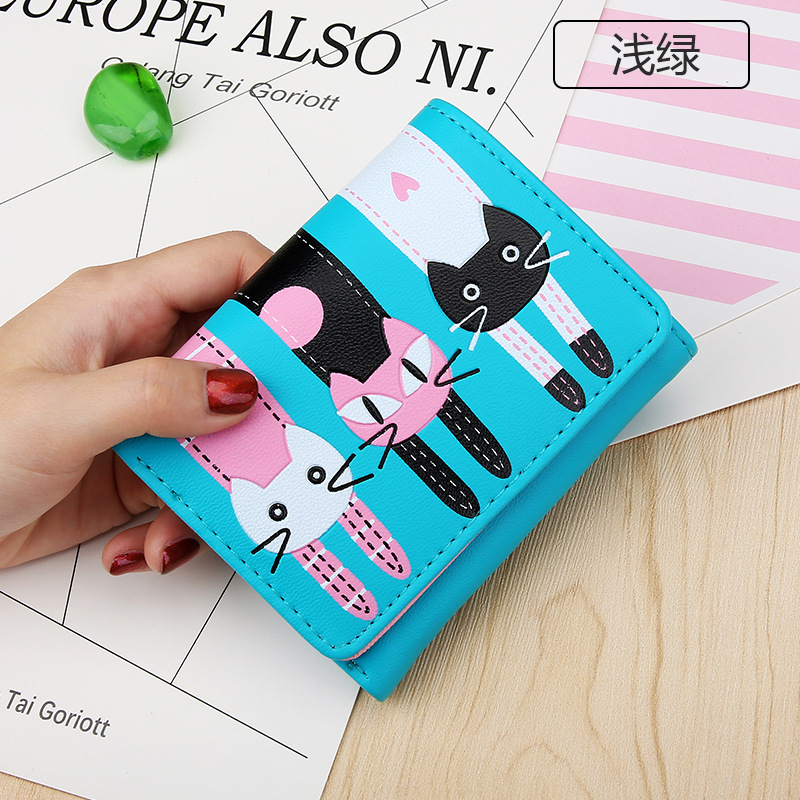Short Section Student Wallet 3 Fold Cartoon Cat Lovely Ms Wallet Card Pack Coin Purse