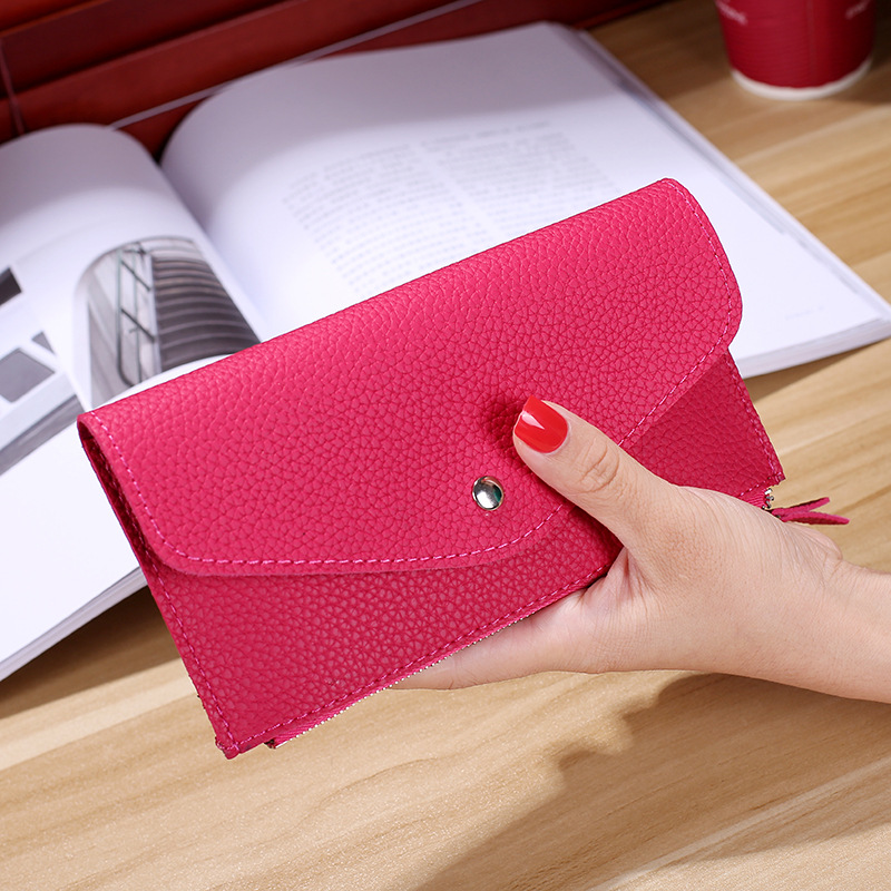 Ms Wallet Buckle Candy Colors Envelope Long Section Card Pack Mini Bag Litchi Pattern Hand Bag