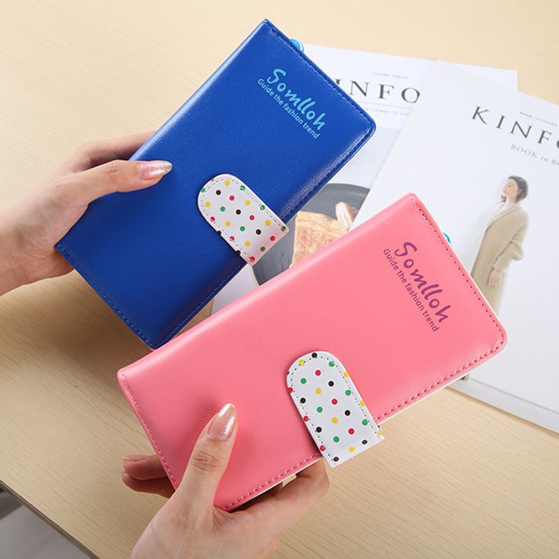 Small Beads Ornaments Lovely Wave Point Lnner Llayer Two Fold Buckle Zipper Long Section Wallet