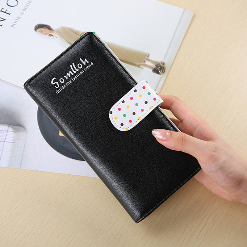 Small Beads Ornaments Lovely Wave Point Lnner Llayer Two Fold Buckle Zipper Long Section Wallet