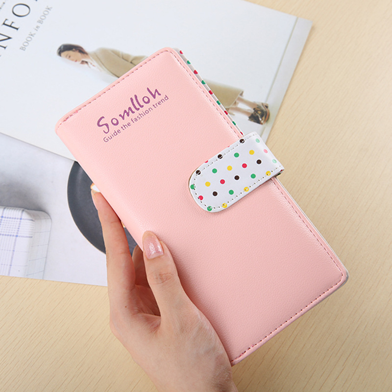 Small Beads Ornaments Lovely Wave Point Lnner Llayer Two Fold Buckle Zipper Long Section Wallet
