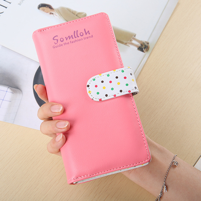 Small Beads Ornaments Lovely Wave Point Lnner Llayer Two Fold Buckle Zipper Long Section Wallet