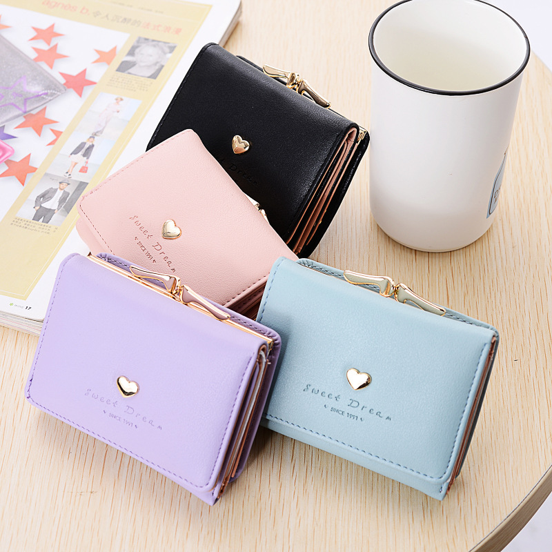 The New Wallet Short Section Small Fresh Love Three Fold Ms Coin Purse Fashion Ms Wallet