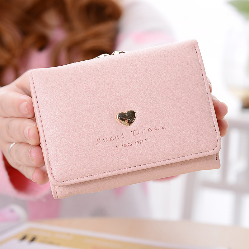 The New Wallet Short Section Small Fresh Love Three Fold Ms Coin Purse Fashion Ms Wallet