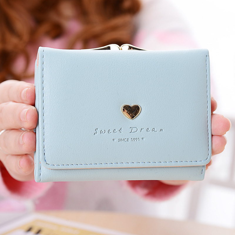 The New Wallet Short Section Small Fresh Love Three Fold Ms Coin Purse Fashion Ms Wallet