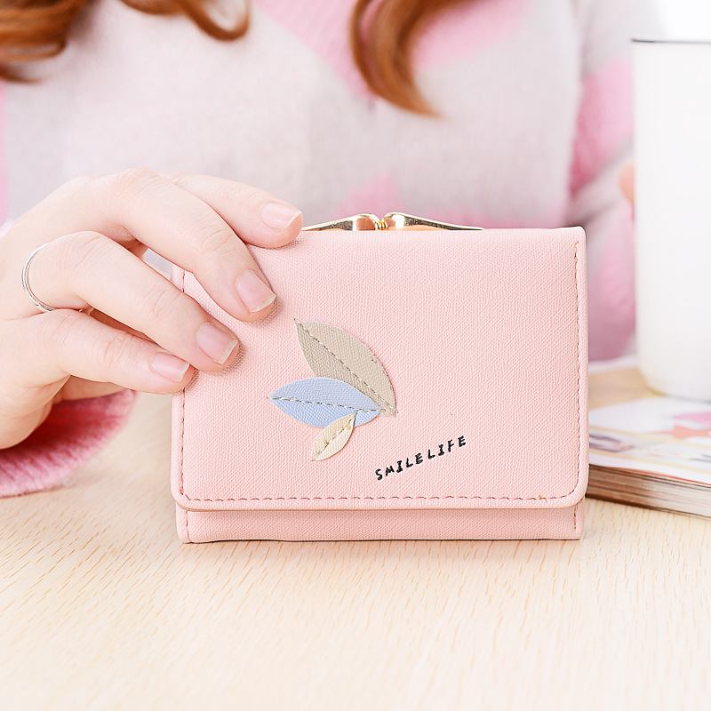 Ms Leisure Wallet Short Section Clip Pack Simple Leaves Buckle Three Fold Female Wallet