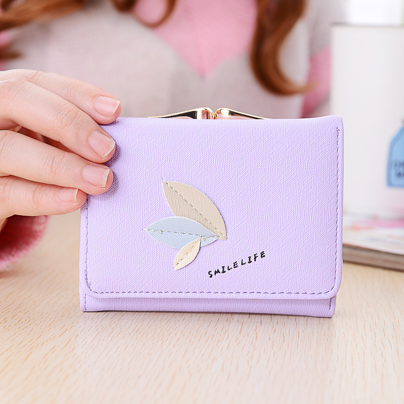 Ms Leisure Wallet Short Section Clip Pack Simple Leaves Buckle Three Fold Female Wallet