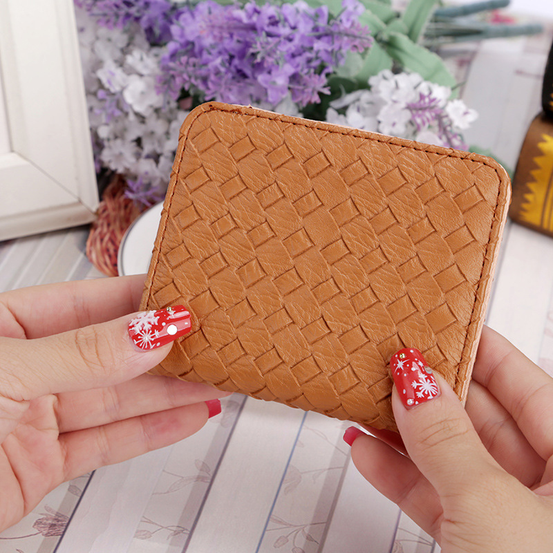 Ms Lovely Coin Purse Vertical Section Multi-card Bit Thin Section Short Section Weave Pattern Wallet