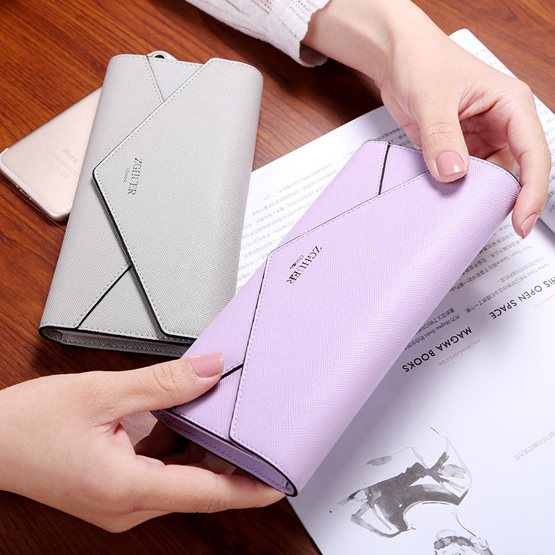 The New Wallet Ms Long Section Fashion Simple Cross Pattern Buckle Female Wallet Hand Bag