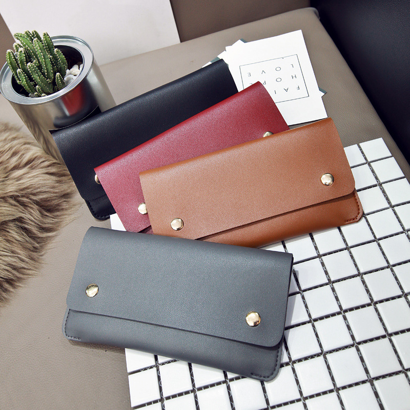Ms Thin Section Wallet PU Leather Solid Color Magnetic Buckle Ms Long Section Wallet Card Pack
