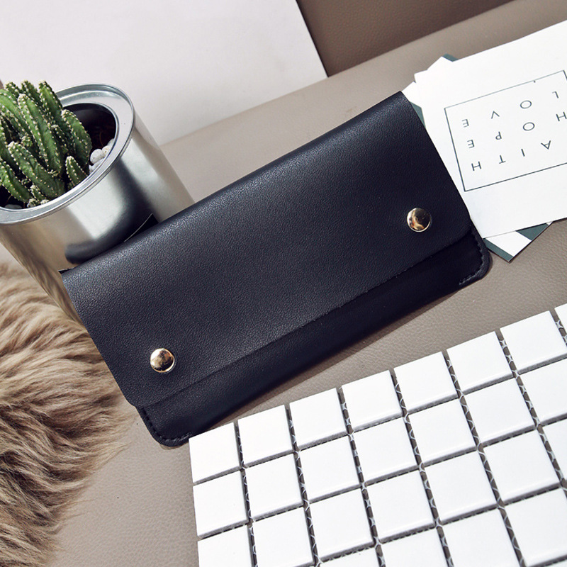Ms Thin Section Wallet PU Leather Solid Color Magnetic Buckle Ms Long Section Wallet Card Pack