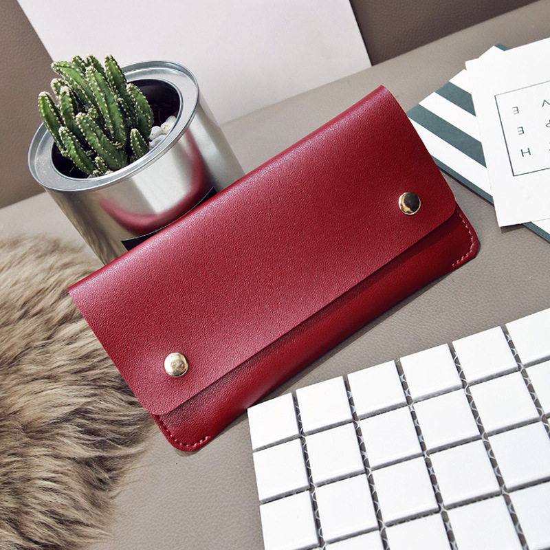 Ms Thin Section Wallet PU Leather Solid Color Magnetic Buckle Ms Long Section Wallet Card Pack