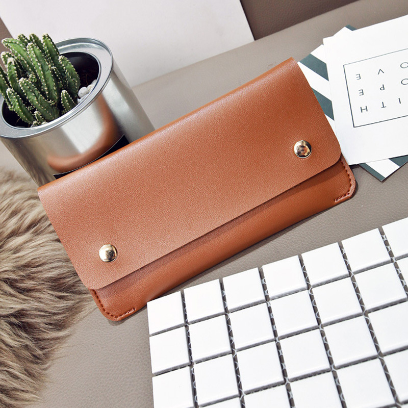 Ms Thin Section Wallet PU Leather Solid Color Magnetic Buckle Ms Long Section Wallet Card Pack