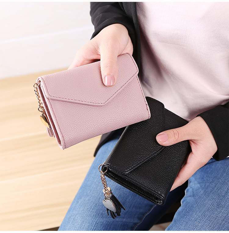 Short Section Wallet Female Lovely Student Buckle Small Fresh Tassel Wallet Coin Purse Small Wallet