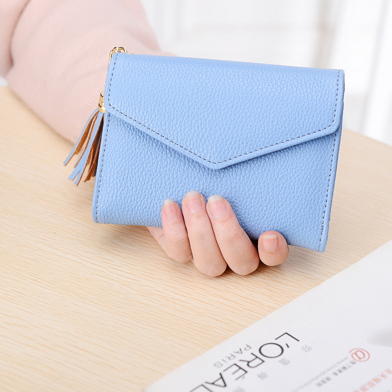 Short Section Wallet Female Lovely Student Buckle Small Fresh Tassel Wallet Coin Purse Small Wallet