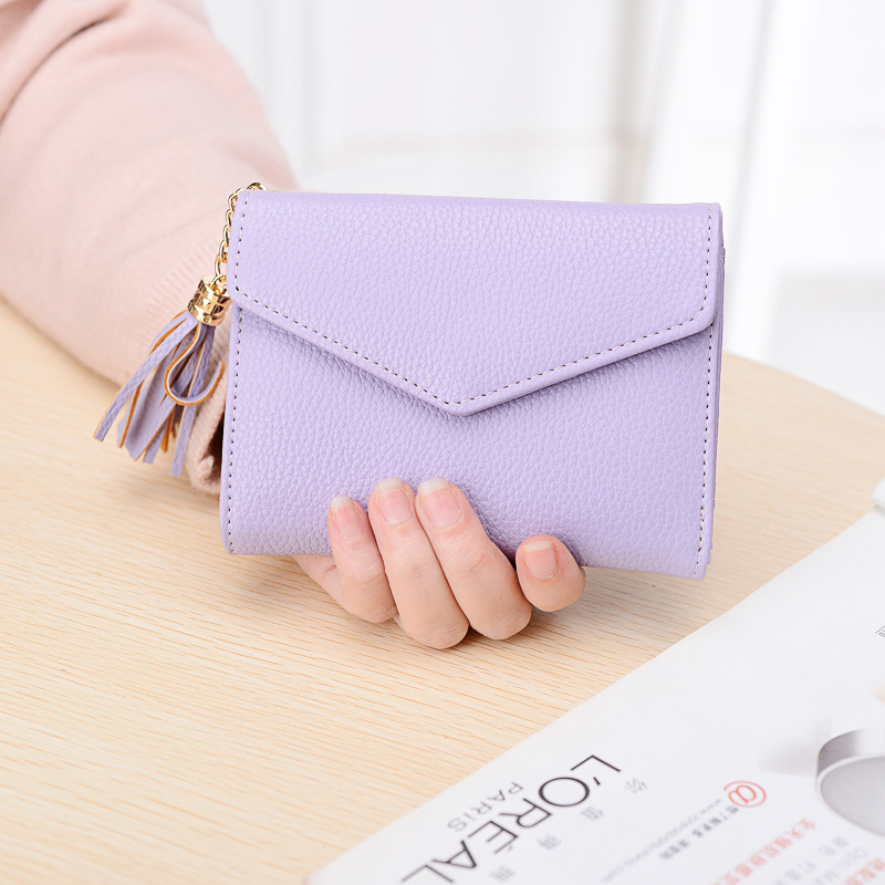 Short Section Wallet Female Lovely Student Buckle Small Fresh Tassel Wallet Coin Purse Small Wallet