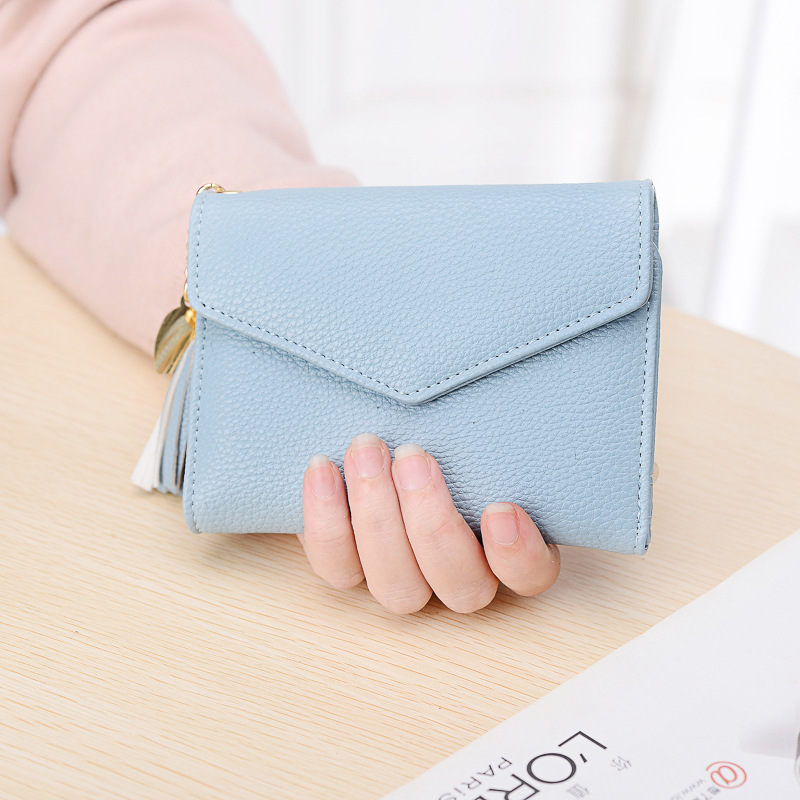 Short Section Wallet Female Lovely Student Buckle Small Fresh Tassel Wallet Coin Purse Small Wallet