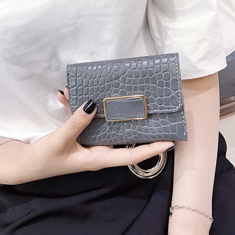 The New Western Style Retro Stone Pattern Fashion Three Fold Mini Buckle Wallet Coin Purse
