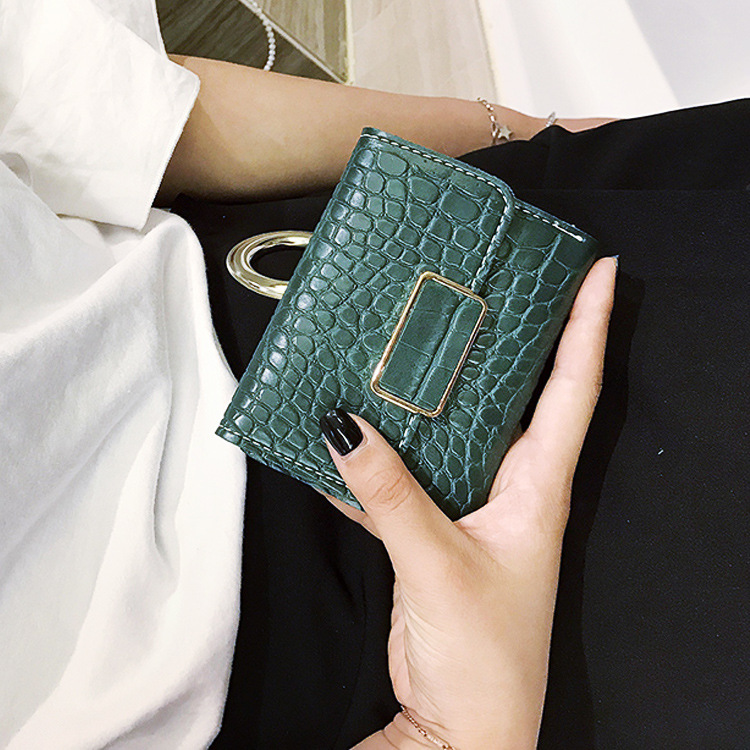 The New Western Style Retro Stone Pattern Fashion Three Fold Mini Buckle Wallet Coin Purse
