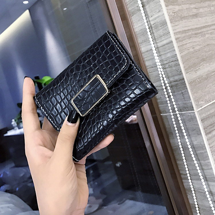 The New Western Style Retro Stone Pattern Fashion Three Fold Mini Buckle Wallet Coin Purse