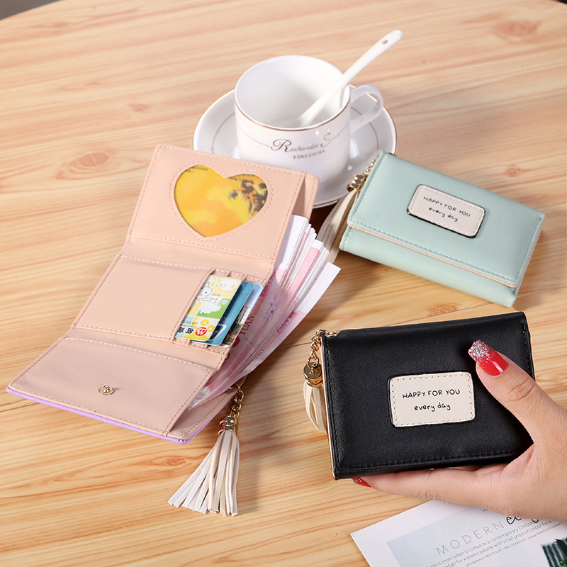 Ms Short Section Wallet Tassel Three Fold Lovely Student Wallet Small Fresh Card Pack