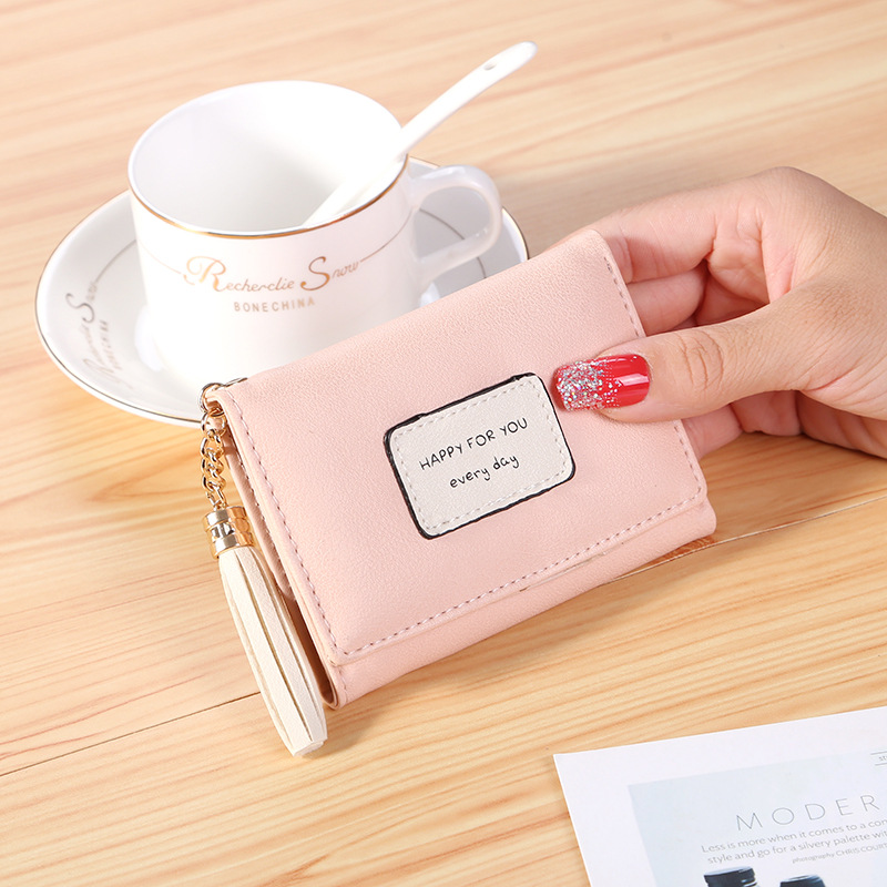Ms Short Section Wallet Tassel Three Fold Lovely Student Wallet Small Fresh Card Pack
