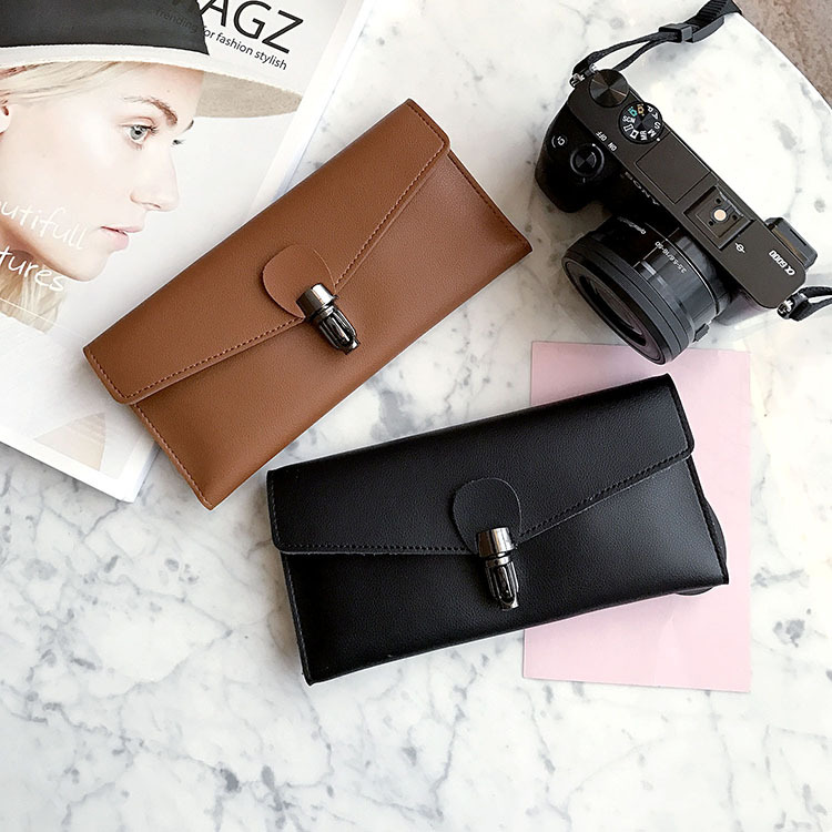 PU Leather Wallet Ms Long Section Fashion Personality Ultra Thin Simple Soft Skin Buckle Wallet