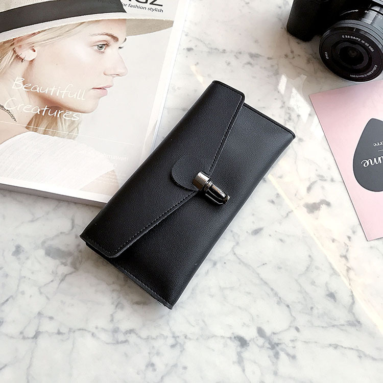 PU Leather Wallet Ms Long Section Fashion Personality Ultra Thin Simple Soft Skin Buckle Wallet