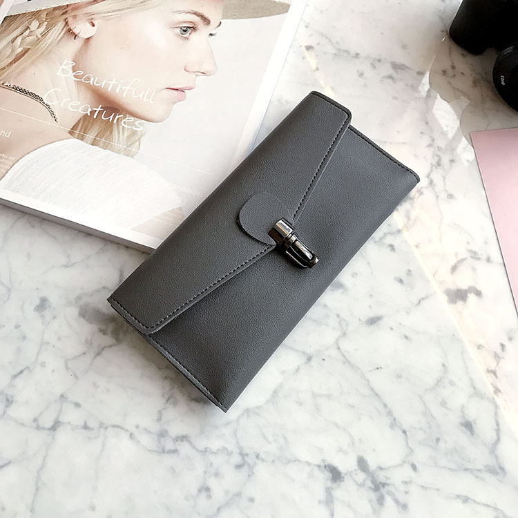 PU Leather Wallet Ms Long Section Fashion Personality Ultra Thin Simple Soft Skin Buckle Wallet