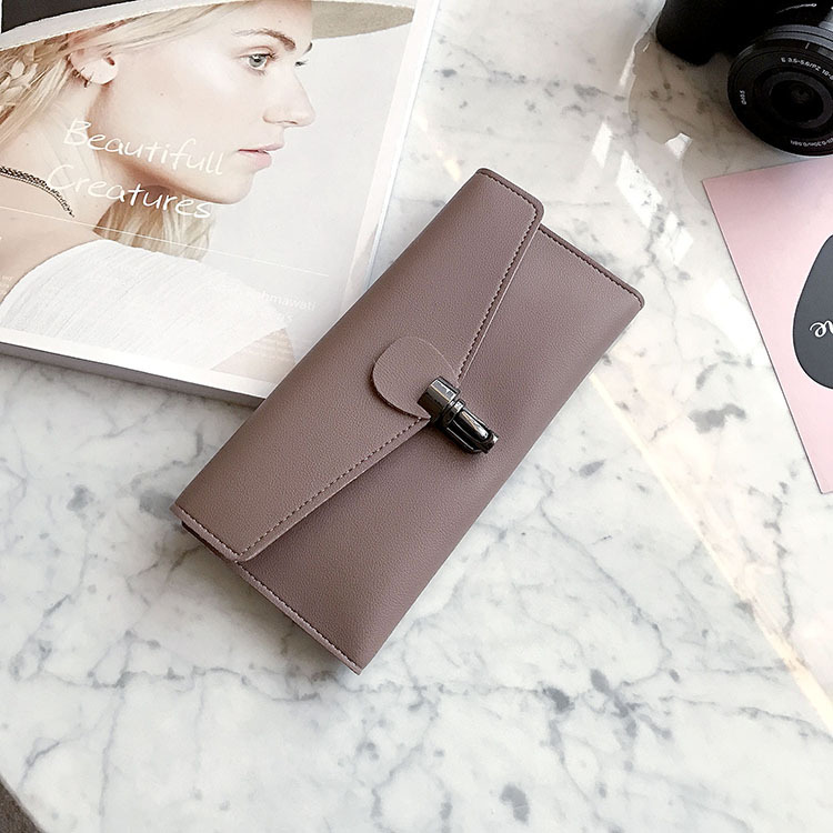 PU Leather Wallet Ms Long Section Fashion Personality Ultra Thin Simple Soft Skin Buckle Wallet
