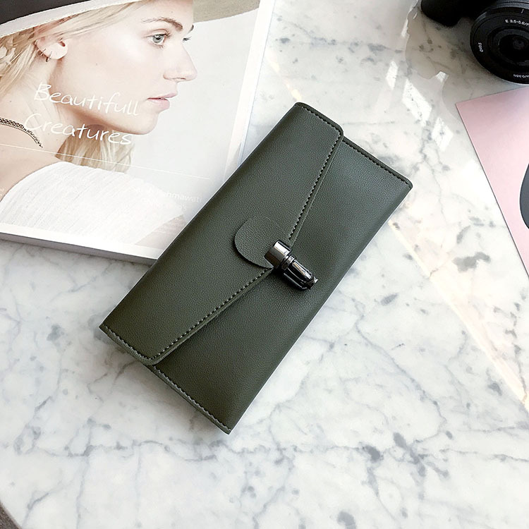 PU Leather Wallet Ms Long Section Fashion Personality Ultra Thin Simple Soft Skin Buckle Wallet