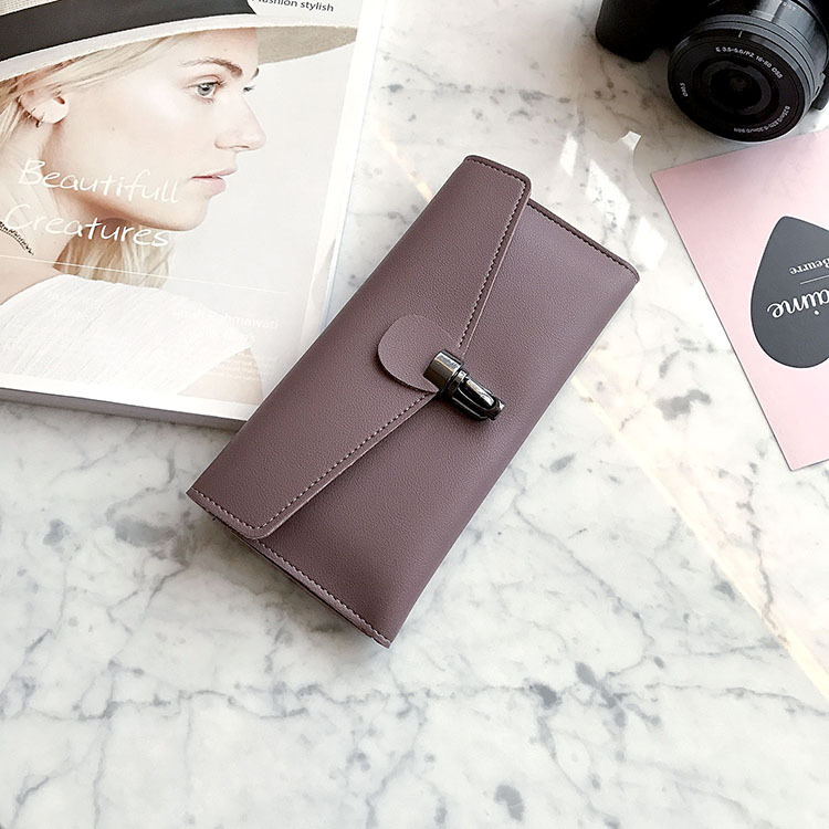 PU Leather Wallet Ms Long Section Fashion Personality Ultra Thin Simple Soft Skin Buckle Wallet
