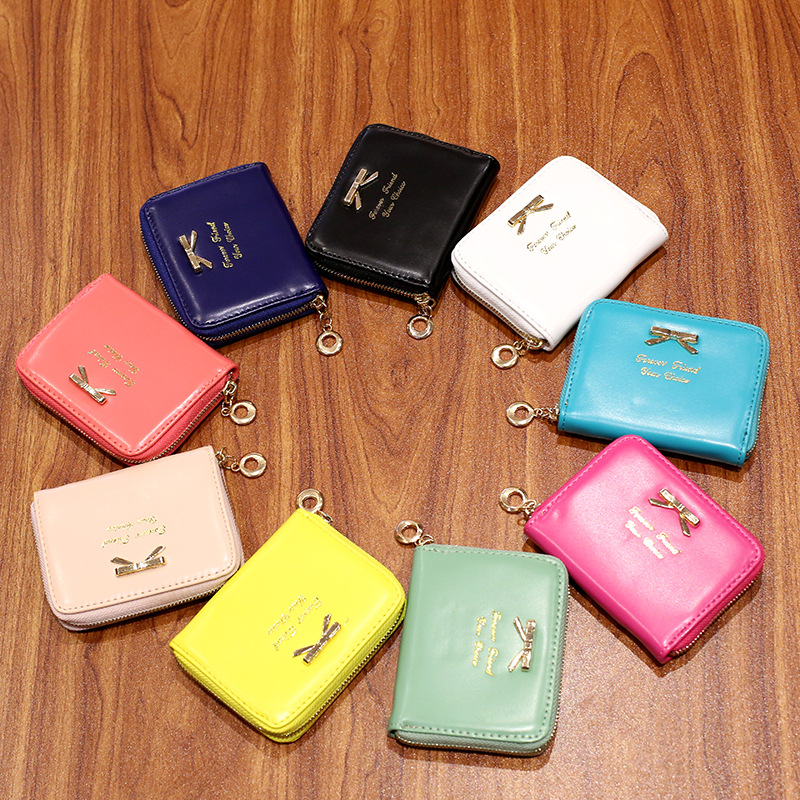 Ms Coin Packet Simple Bow Tie Coin Purse Zipper Small Wallet Short Section Card Pack Mini Bread