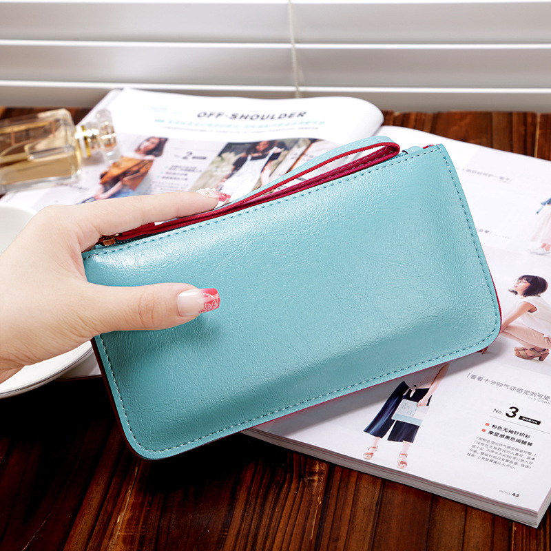 The New Oil Skin Hand Bag Candy Colors Mobile Phone Coin Purse Ms Fashion Simple Wallet