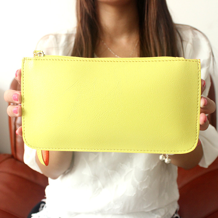 The New Oil Skin Hand Bag Candy Colors Mobile Phone Coin Purse Ms Fashion Simple Wallet