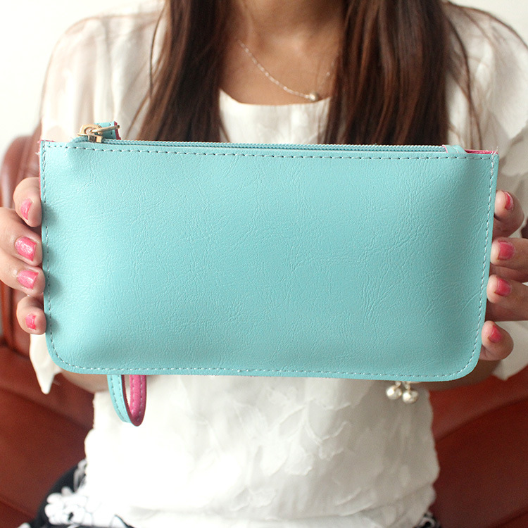 The New Oil Skin Hand Bag Candy Colors Mobile Phone Coin Purse Ms Fashion Simple Wallet