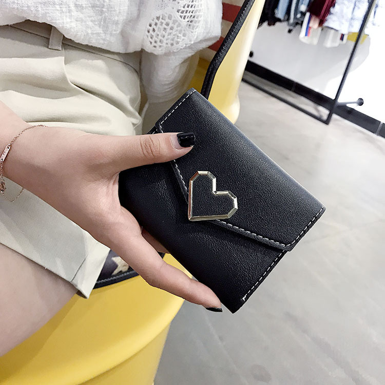Heart Wallet Female Short Section Student Small Fresh Multifunction Wallet Trend Buckle Hand Bag
