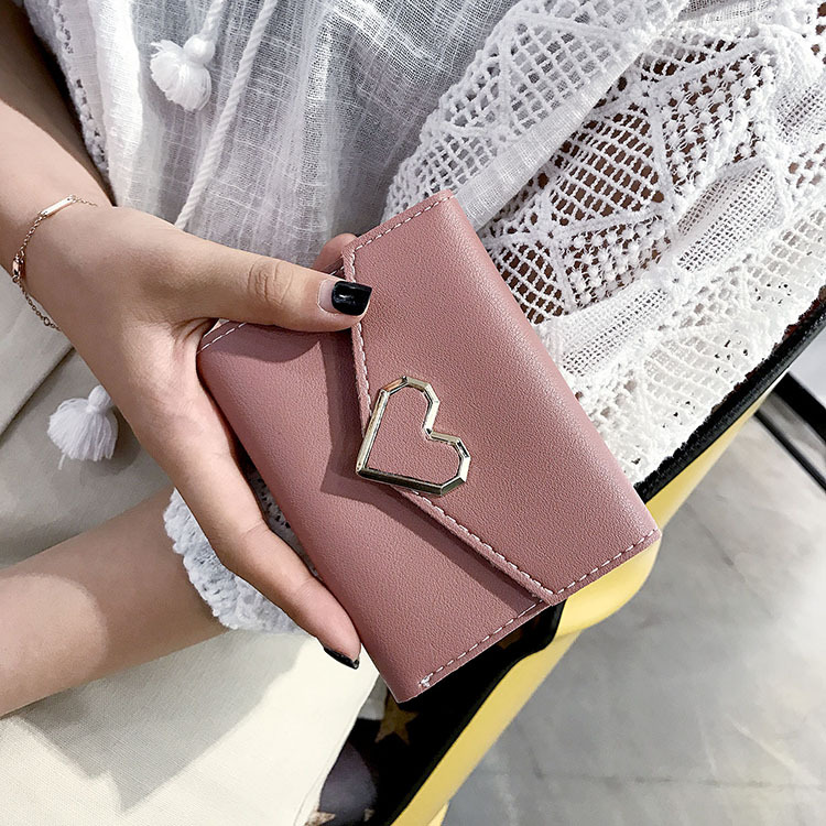 Heart Wallet Female Short Section Student Small Fresh Multifunction Wallet Trend Buckle Hand Bag